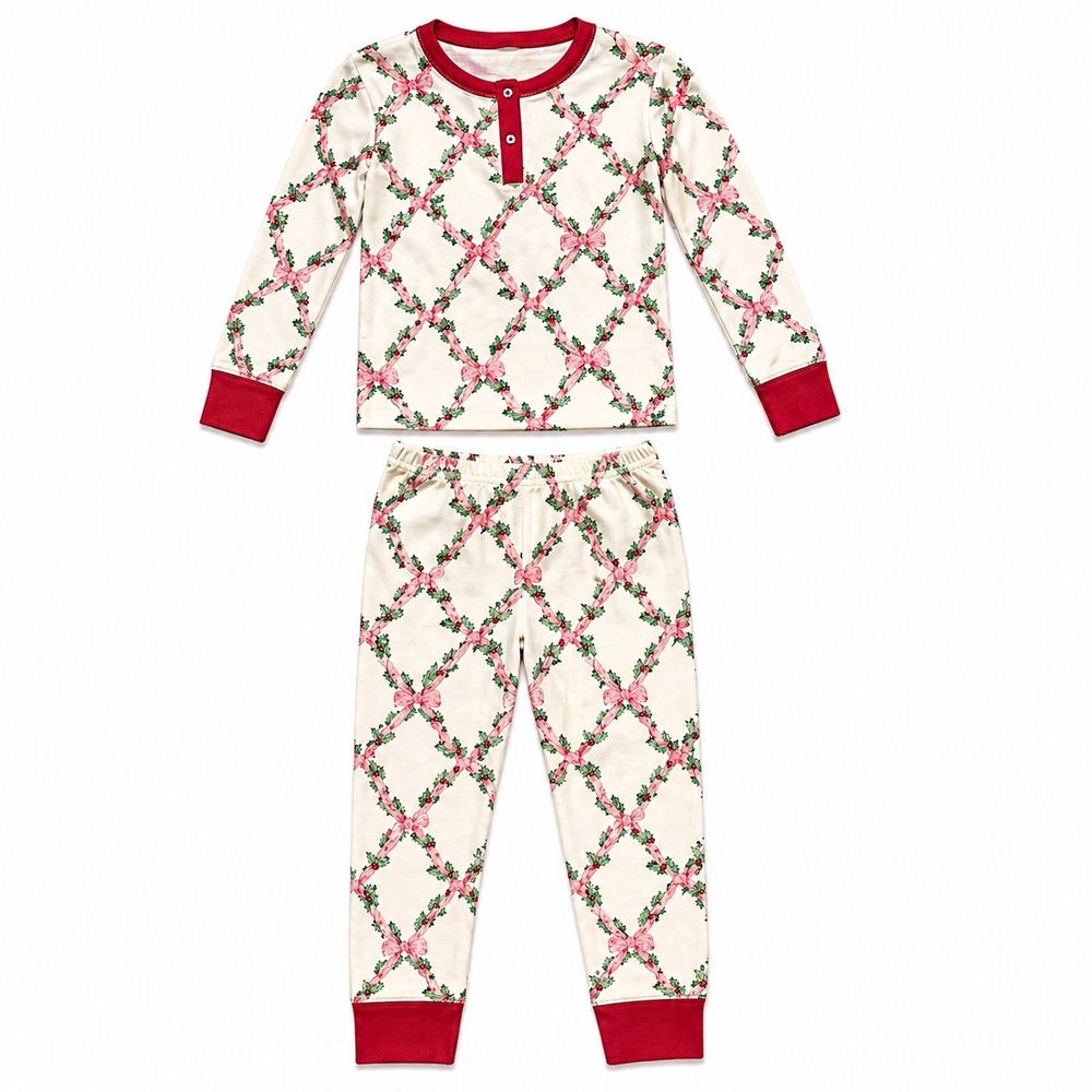 NWT The Beaufort Bonnet Company Kids 5 Holly Pink‎ Bow Pima Cotton Pajamas Set
